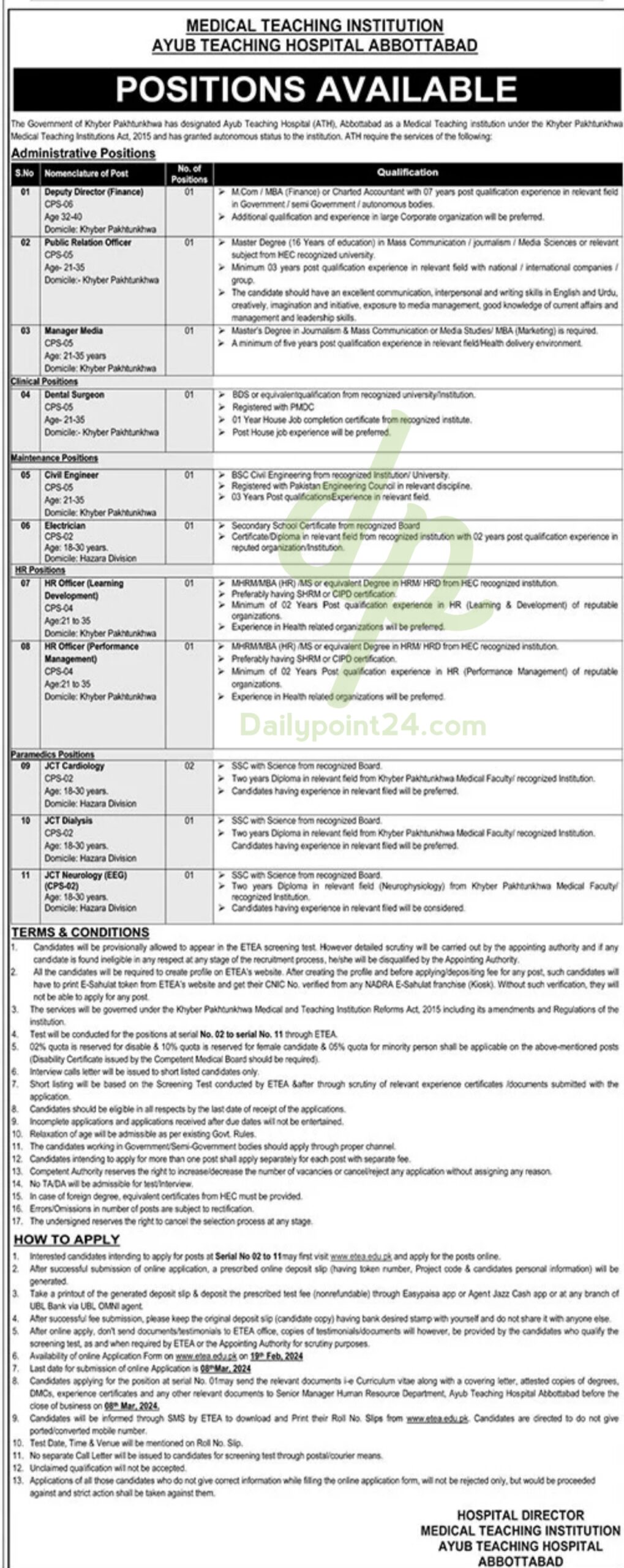 Ayub Teaching Hospital ATH Abbottabad Jobs 2024
Latest Ayub Teaching Hospital ATH Management Posts Abbottabad 2024