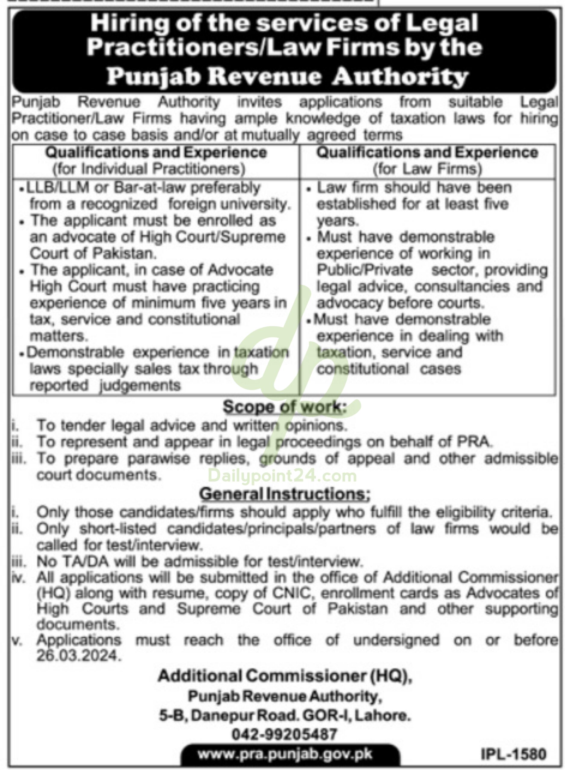 Legal Practitioner Hiring At Punjab Revenue Authority Jobs 2024
Legal Practitioner Hiring At Punjab Revenue Authority