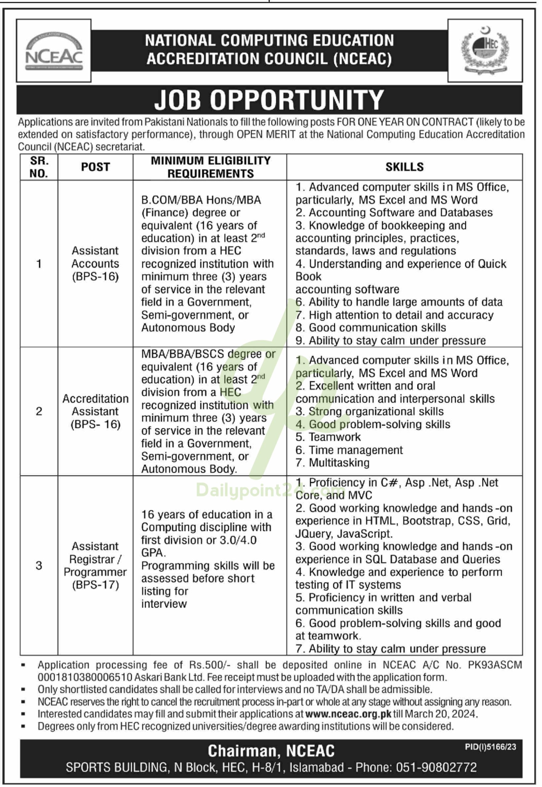 National Computing Education Accreditation Council NCEAC Job 2024