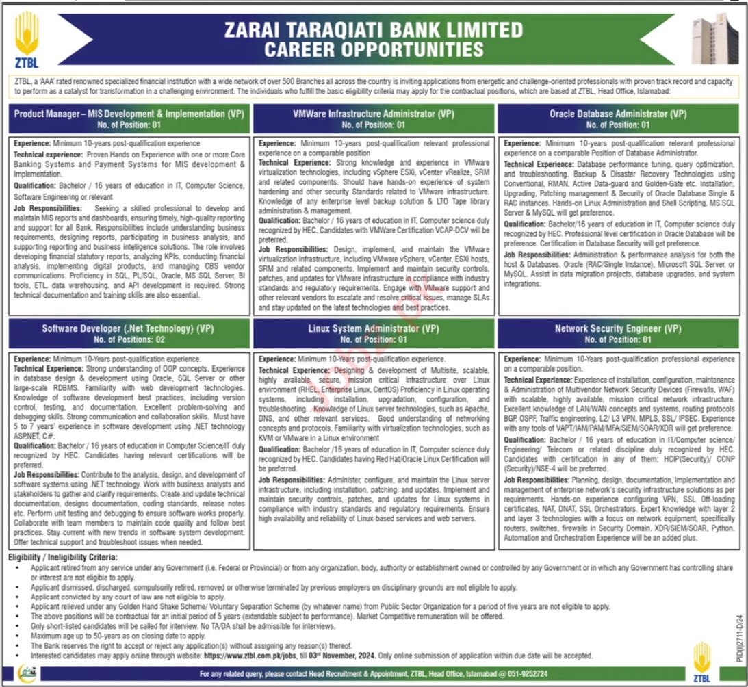 Zarai Taraqiati Bank Limited ZTBL Jobs 2024 Online Apply Job Positions At Zarai Taraqiati Bank Limited ZTBL