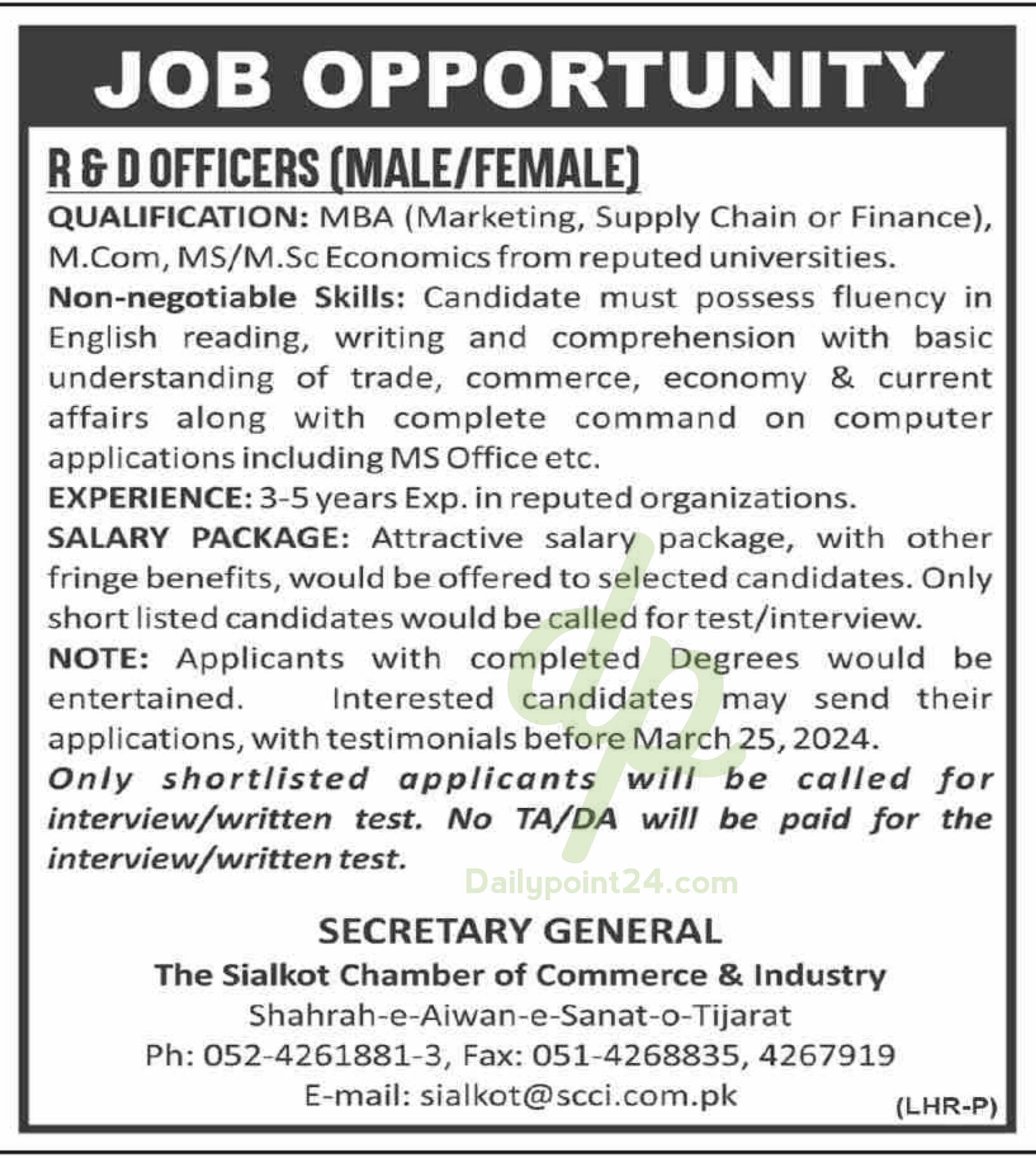 Latest Sialkot Chamber of Commerce & Industry SCCI Jobs 2024