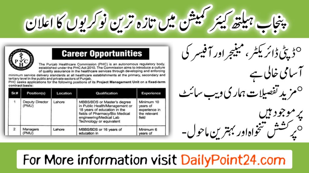 Latest Punjab Healthcare Commission PHC Jobs 2024