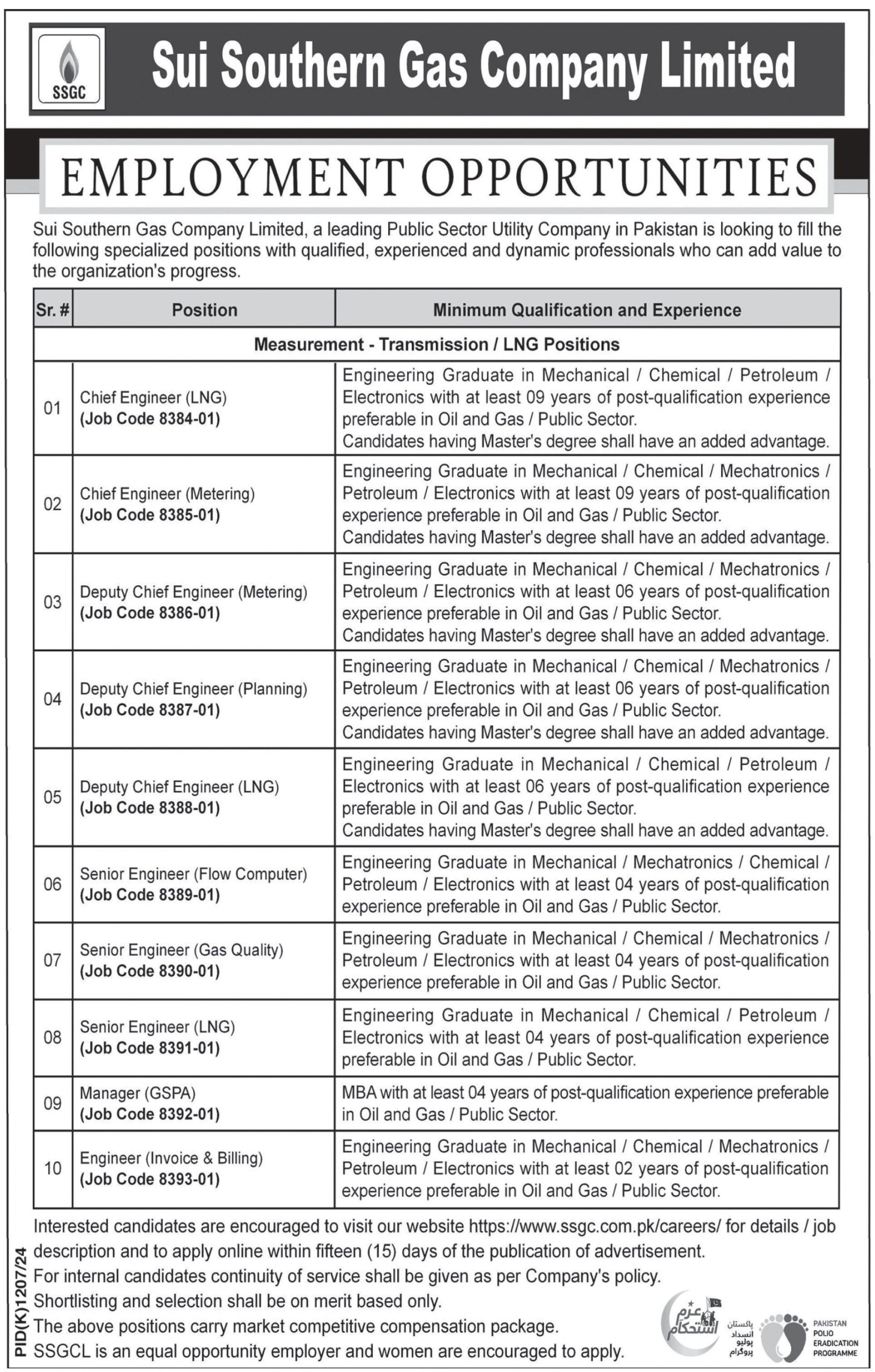 Jobs Available At Sui Southern Gas Company Limited SSGC Sui Southern Gas Company Limited SSGC Karachi Jobs 2024