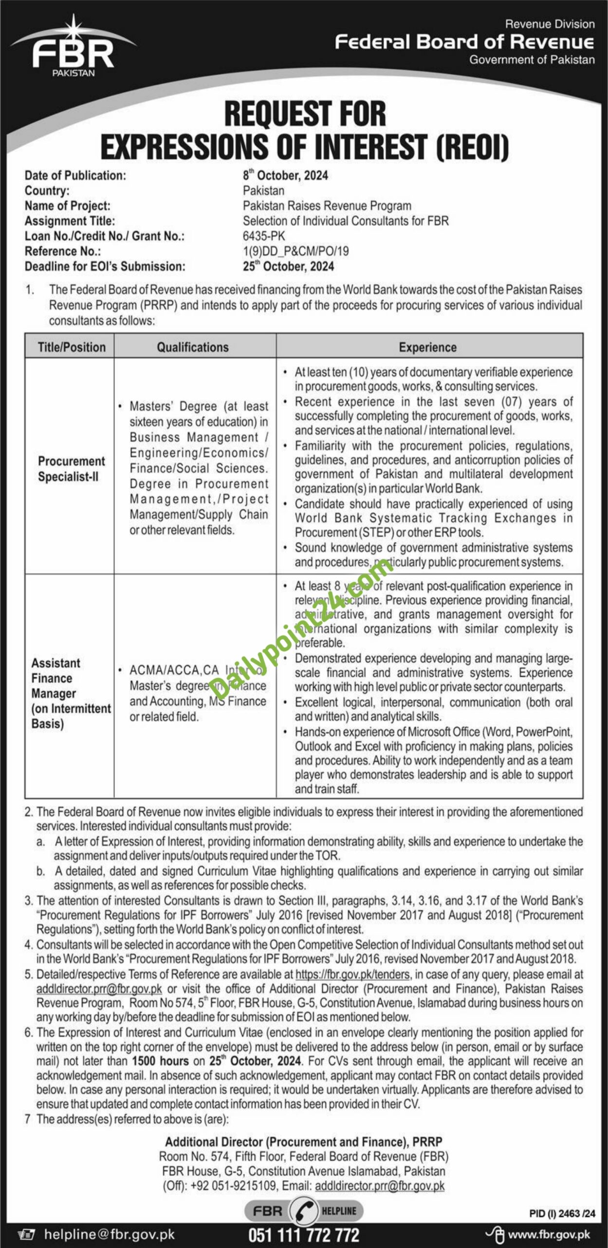 Job Opportunities At Federal Board of Revenue FBR 2024